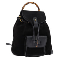 Gucci Vintage Bamboo Backpack Suede Black Suede Backpack Bag (Authentic Pre-Loved)