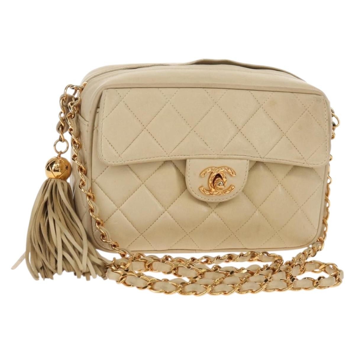 Chanel Chain Flap Shoulder Bag Quilted Lambskin Beige Leather Shoulder Bag Bag (Authentic Pre-Loved)