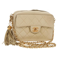 Chanel Chain Flap Shoulder Bag Quilted Lambskin Beige Leather Shoulder Bag Bag (Authentic Pre-Loved)