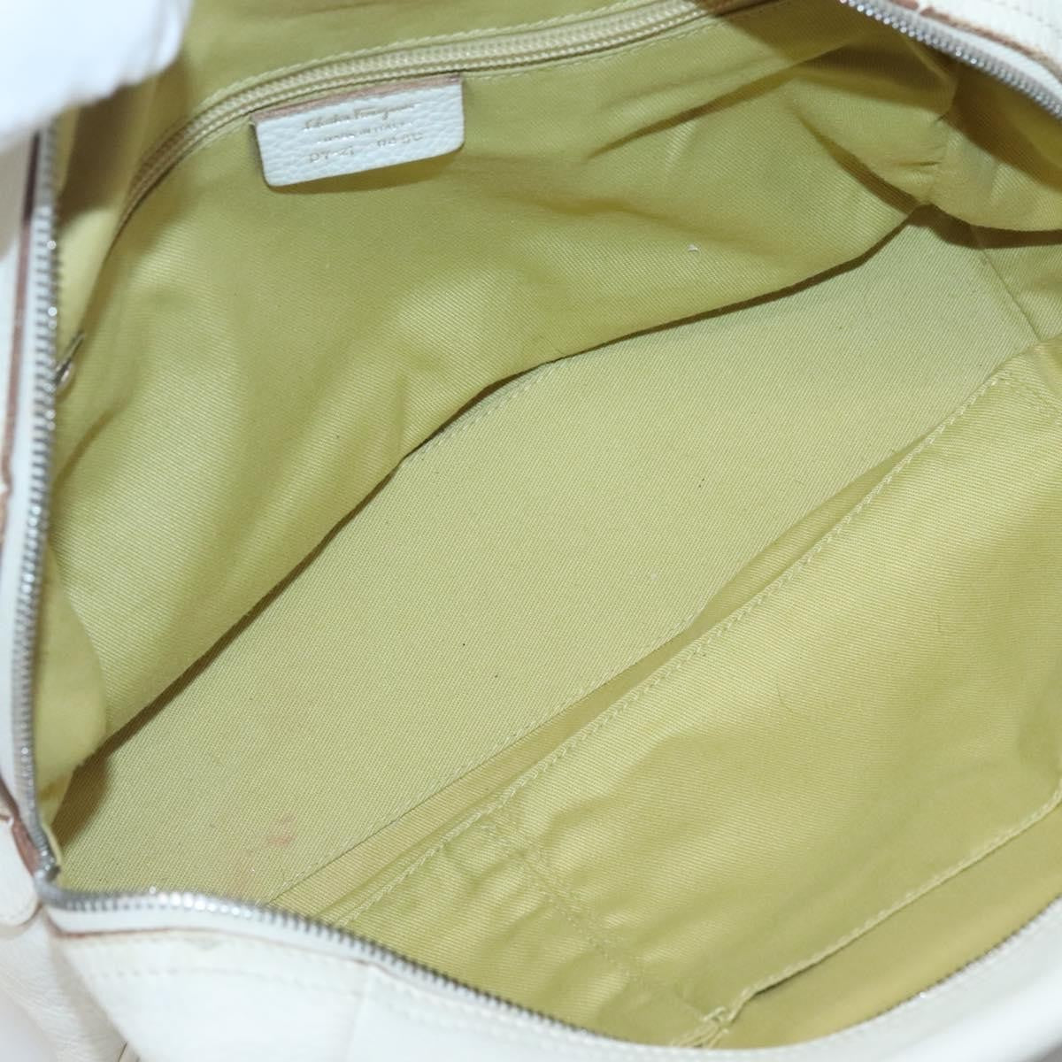 Salvatore Ferragamo Gancini Buckle Shoulder Bag Leather White Leather Shoulder Bag Bag (Authentic Pre-Loved)