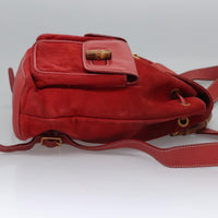 Gucci Vintage Bamboo Backpack Suede And Leather Red Suede Backpack Bag (Authentic Pre-Loved)