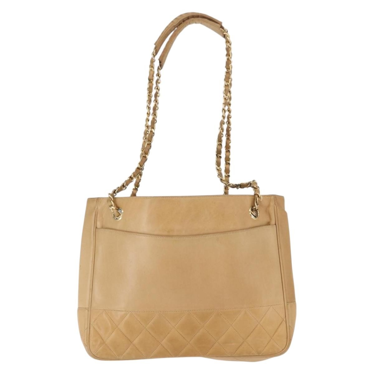 Chanel Vintage Shopping Tote Lambskin Beige Leather Tote Bag Bag (Authentic Pre-Loved)