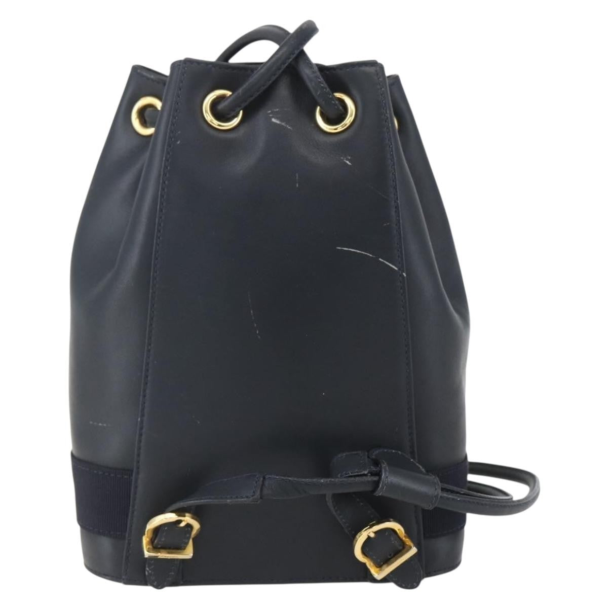 Salvatore Ferragamo Vala Backpack Leather Navy Leather Backpack Bag (Authentic Pre-Loved)
