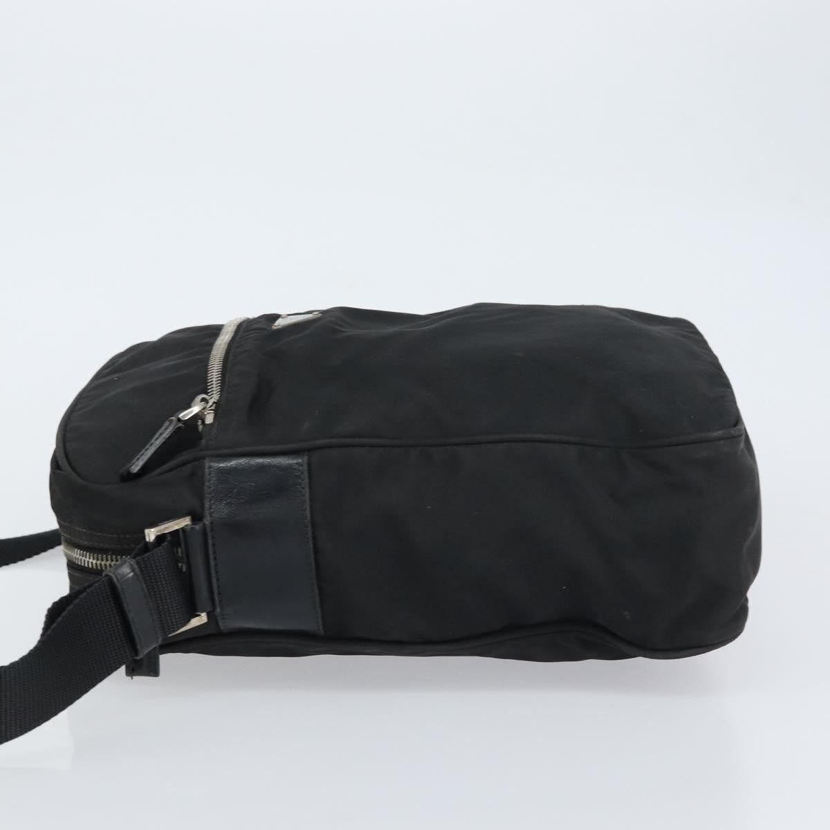 Prada Front Pocket Zip Messenger Bag Tessuto With Saffiano Leather Black Nylon Shoulder Bag Bag (Pre-Loved)