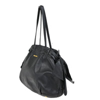 Prada Bow Tie Pleated Tote Leather Black Leather Shoulder Bag Bag (Pre-Loved)