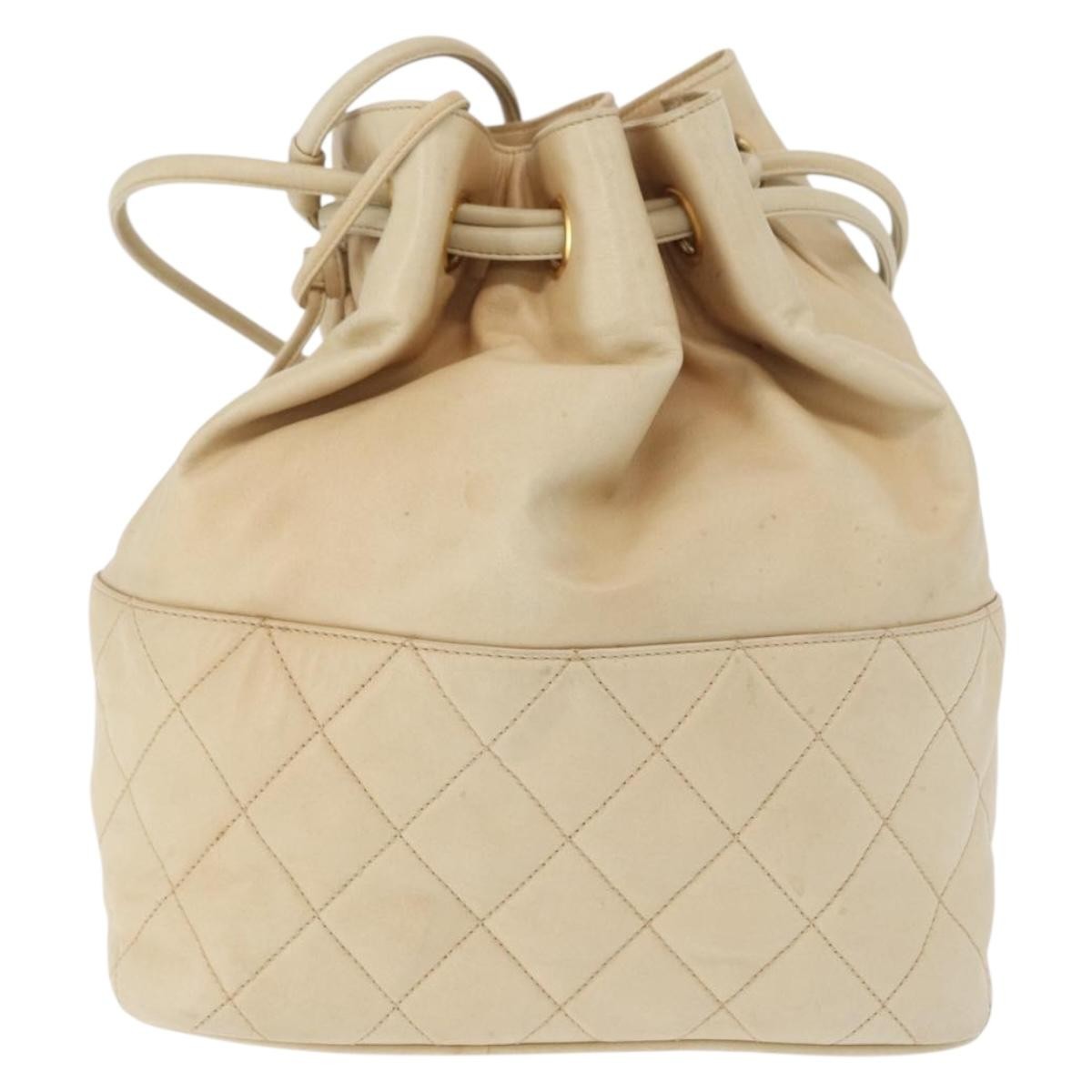 Chanel Gabrielle Drawstring Bag Quilted Calfskin Beige Leather Shoulder Bag Bag (Pre-Loved)