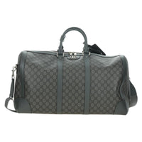 Gucci Web Trim Weekend Duffle Bag Gg Coated Canvas Gray Pvc Handbag (Authentic Pre-Loved)