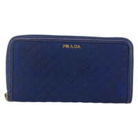 Prada Zip Around Organizer Wallet Saffiano Leather With Applique Blue Leather Wallets Accessory (Authentic Pre-Loved)