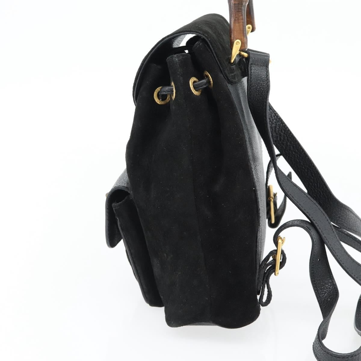 Gucci Gucci Vintage Bamboo Backpack Suede Black Suede Backpack Bag (Pre-Loved)
