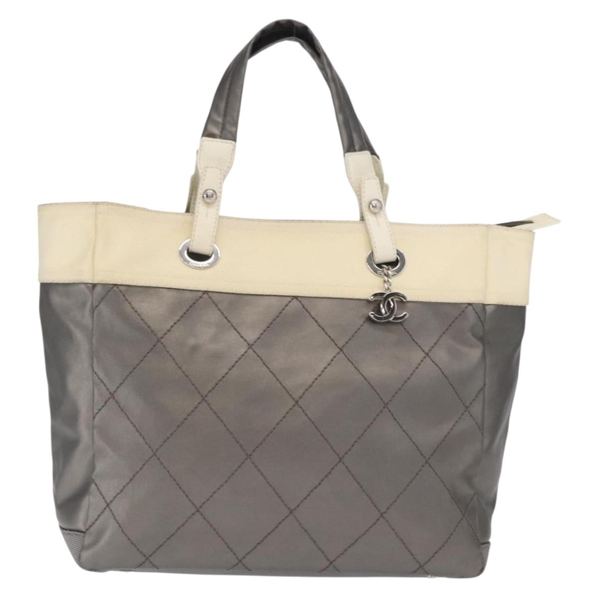 Chanel Biarritz Tote Nylon Silver Nylon Tote Bag Bag (Authentic Pre-Loved)