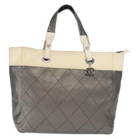 Chanel Biarritz Tote Nylon Silver Nylon Tote Bag Bag (Authentic Pre-Loved)