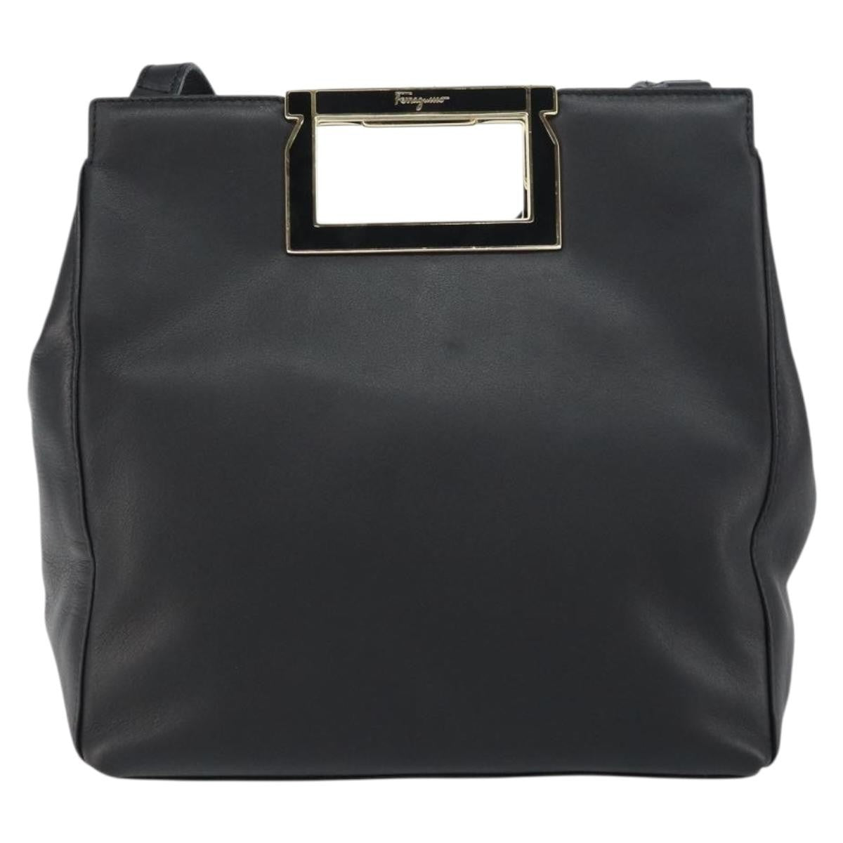 Salvatore Ferragamo Gancini Shoulder Bag Leather Black Leather Shoulder Bag Bag (Pre-Loved)