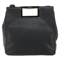 Salvatore Ferragamo Gancini Shoulder Bag Leather Black Leather Shoulder Bag Bag (Pre-Loved)