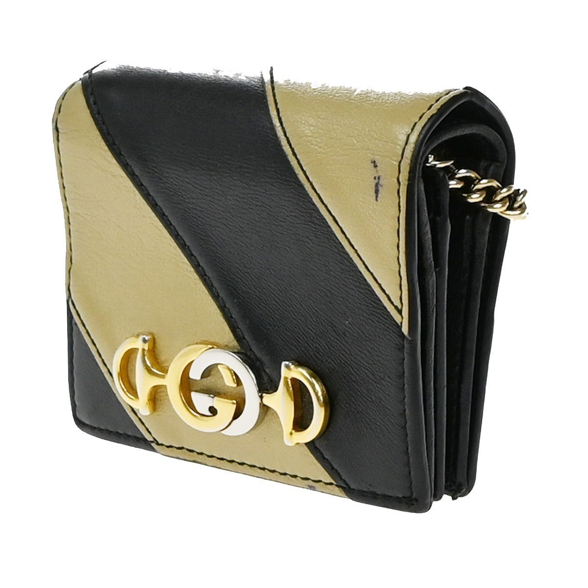 Gucci Zumi Chain Card Case Diagonal Quilted Leather Black Leather Wallets Accessory (Authentic Pre-Loved)