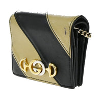 Gucci Zumi Chain Card Case Diagonal Quilted Leather Black Leather Wallets Accessory (Authentic Pre-Loved)