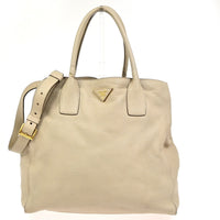 Prada Convertible Open Shopping Tote Vitello Daino Beige Leather Tote Bag Bag (Authentic Pre-Loved)