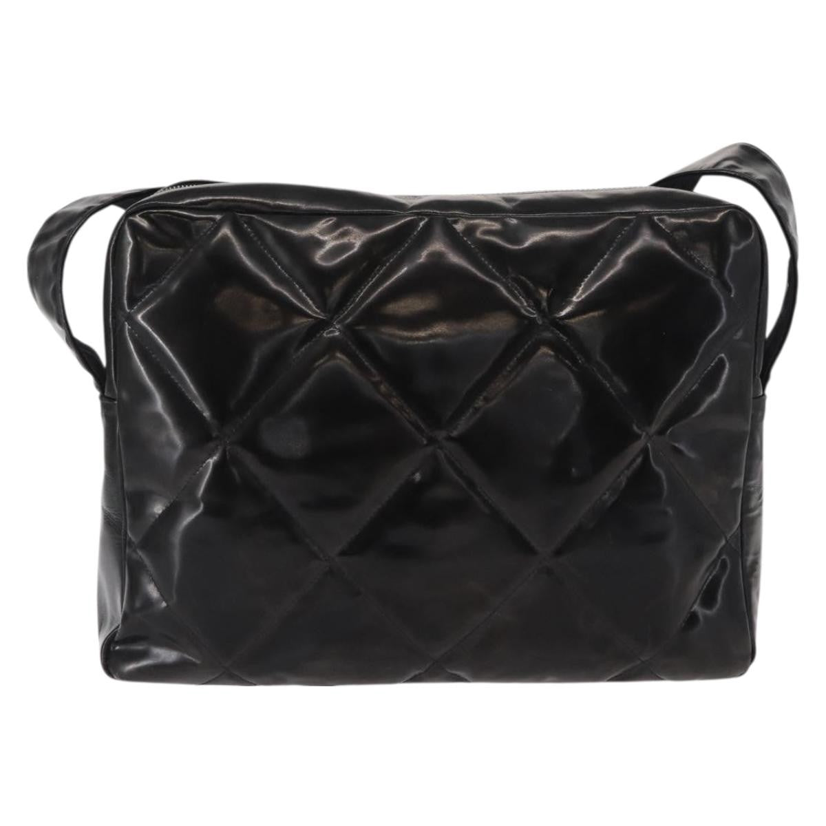 Chanel Vintage Shoulder Bag Enamel Black Patent_Leather Shoulder Bag Bag (Pre-Loved)