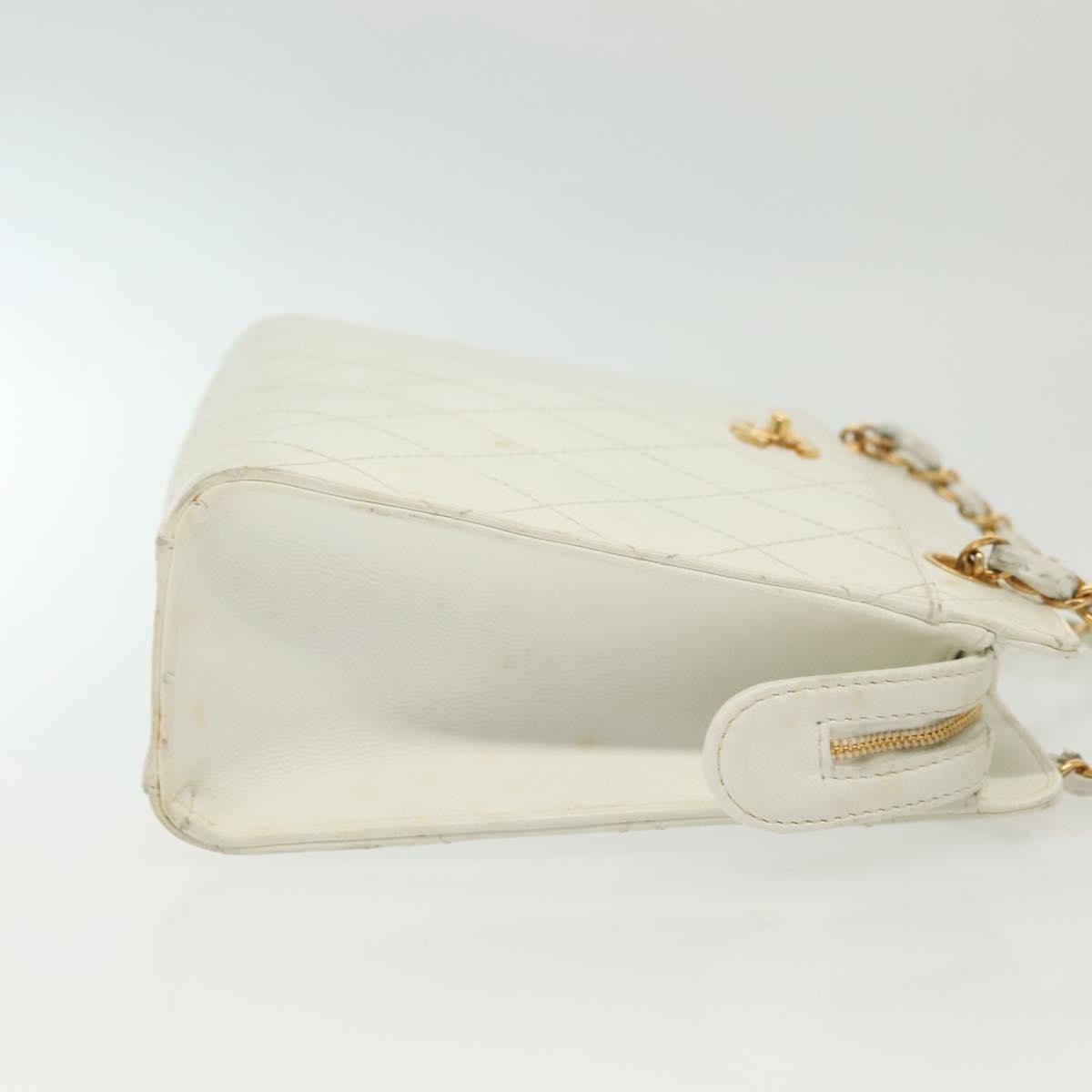 Chanel Cc Shoulder Bag Quilted Caviar White Leather Bag (Pre-Loved)