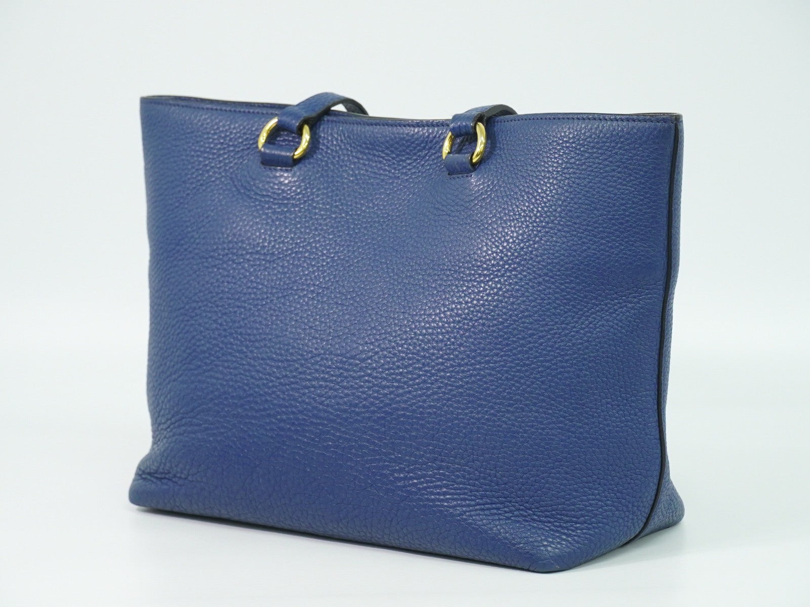 Prada Embossed Logo Open Tote Leather Blue Leather Tote Bag Bag (Authentic Pre-Loved)