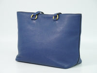 Prada Embossed Logo Open Tote Leather Blue Leather Tote Bag Bag (Authentic Pre-Loved)