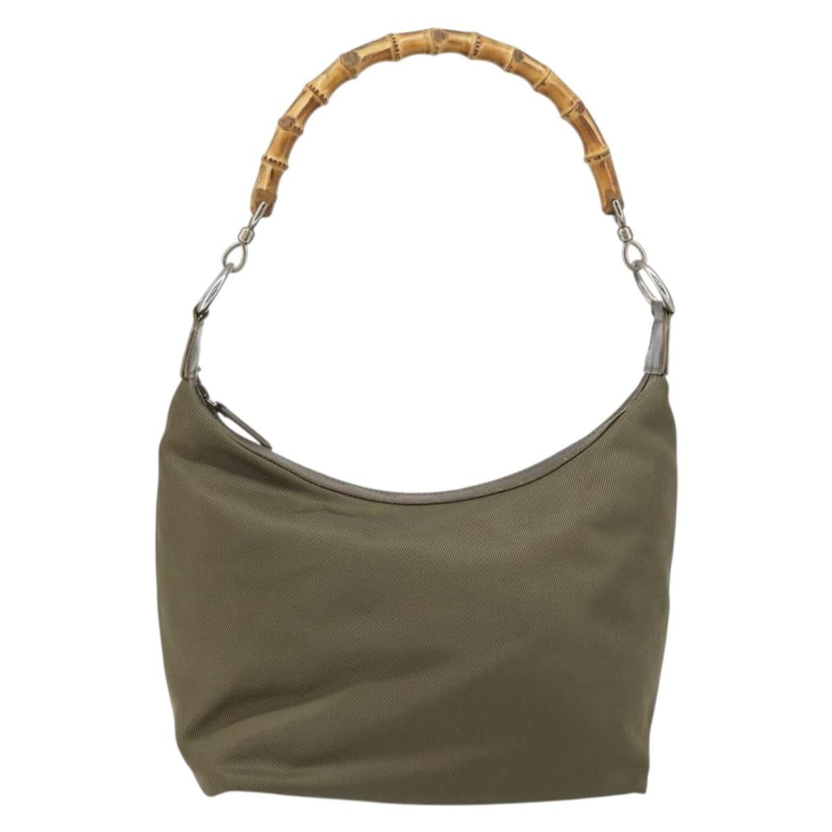 Gucci Vintage Bamboo Shoulder Bag Nylon Khaki Nylon Shoulder Bag Bag (Pre-Loved)