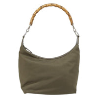 Gucci Vintage Bamboo Shoulder Bag Nylon Khaki Nylon Shoulder Bag Bag (Pre-Loved)