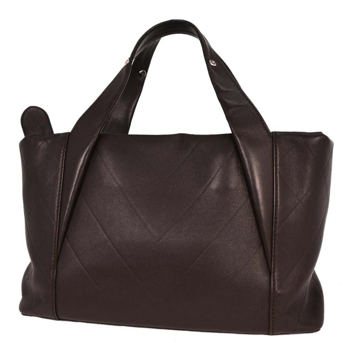 Chanel All Day Long Tote Chevron Leather Brown Leather Tote Bag Bag (Authentic Pre-Loved)