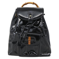 Gucci Vintage Bamboo Backpack Patent Black Patent_Leather Backpack Bag (Authentic Pre-Loved)