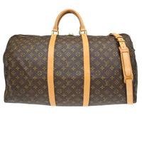 Louis Vuitton Keepall Bandouliere Bag Monogram Canvas Brown Canvas Travel Bag Bag (Pre-Loved)
