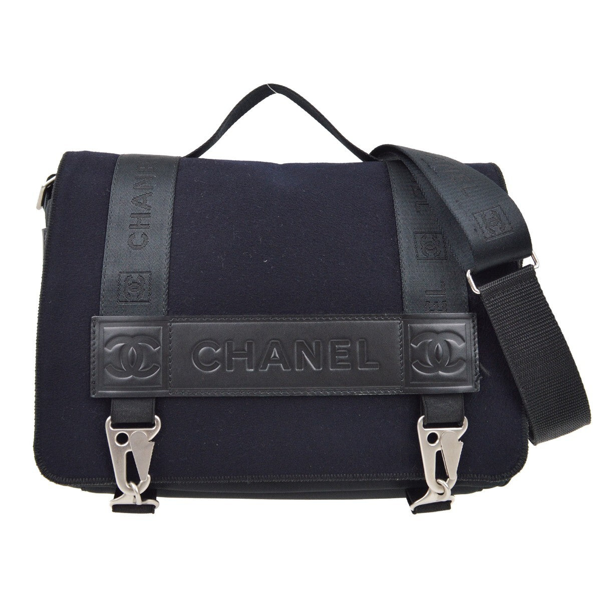 Chanel Sport Line Flap Messenger Bag Wool And Nylon Black Nylon Shoulder Bag Bag (Authentic Pre-Loved)