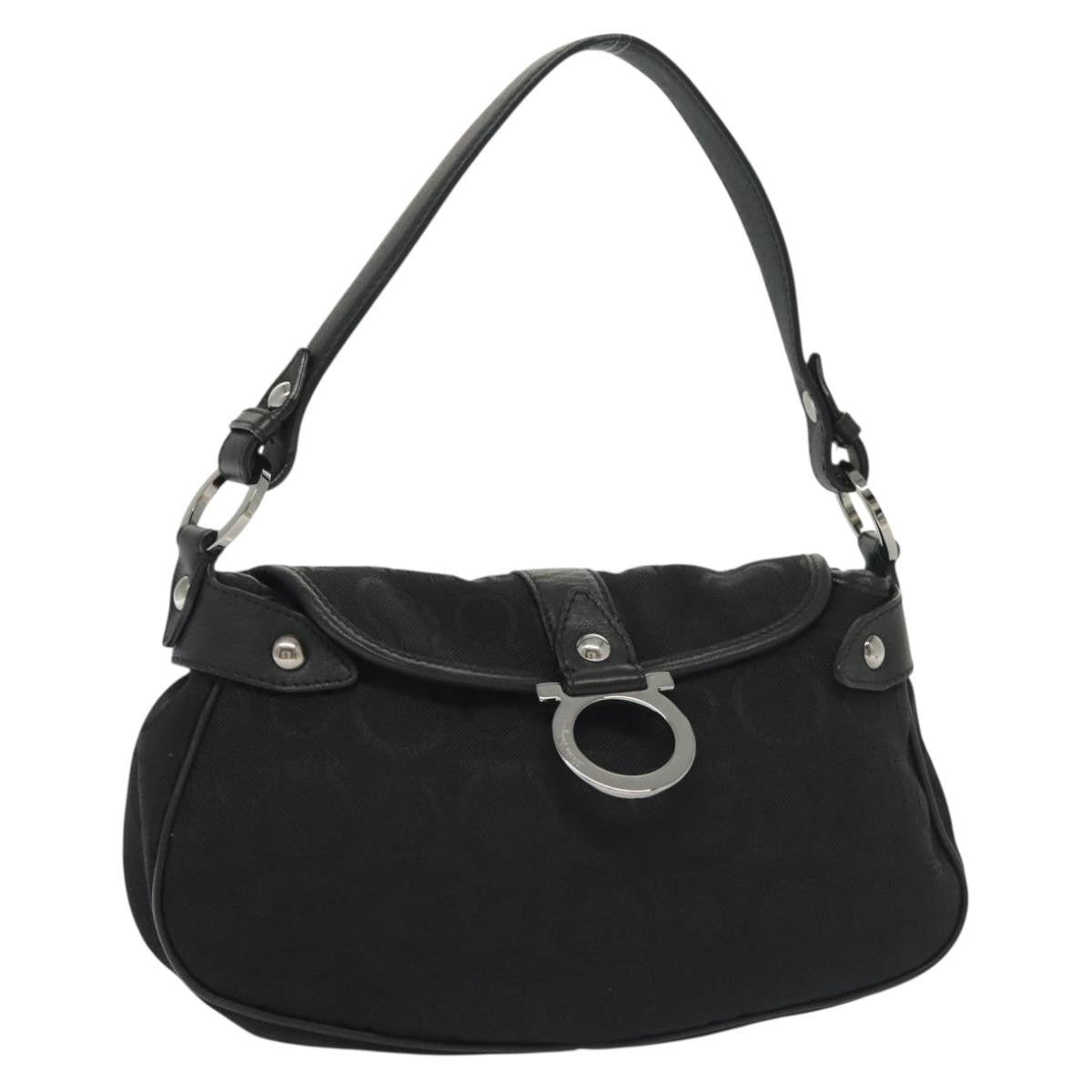Salvatore Ferragamo Gancini Handbag Canvas Black Canvas Handbag (Authentic Pre-Loved)