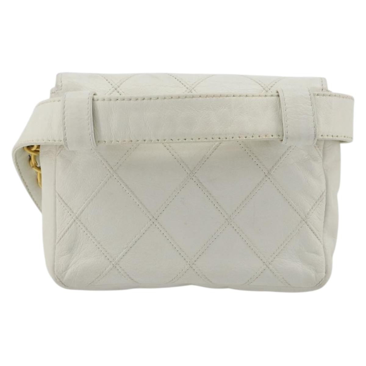Chanel Cc Flap Belt Bag Quilted Lambskin White Leather Clutche & Pouche Bag (Authentic Pre-Loved)