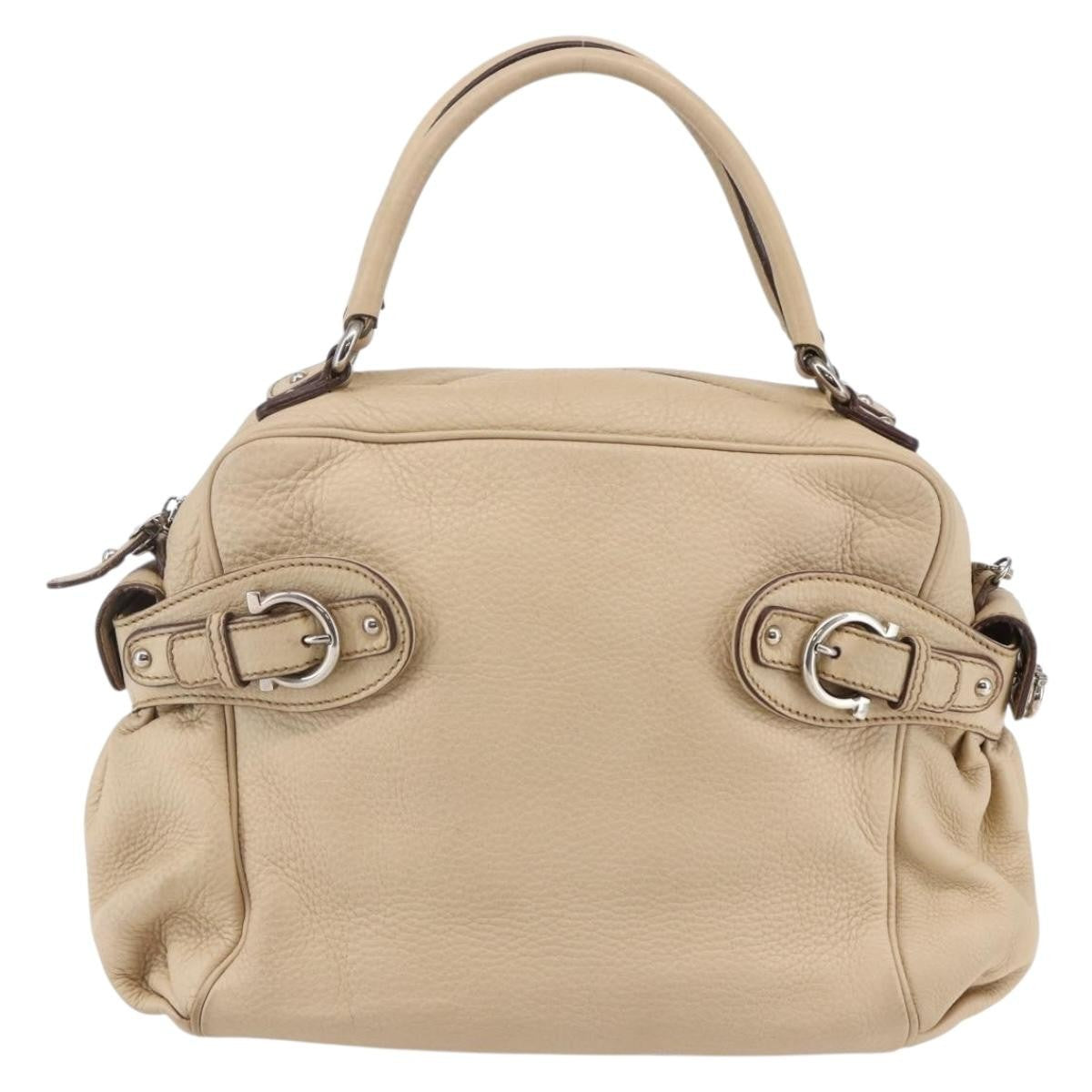 Salvatore Ferragamo Gancini Handbag Leather Beige Leather Shoulder Bag Bag (Authentic Pre-Loved)