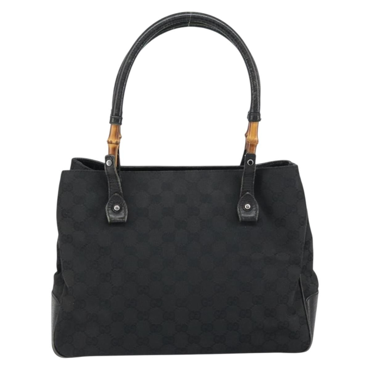 Gucci Bamboo Tote Bag Canvas Black Canvas Tote Bag Bag (Pre-Loved)
