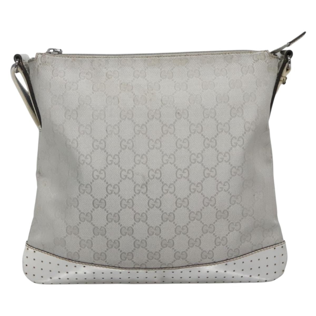 Gucci Zip Messenger Bag Gg Canvas With Perforated Leather Silver Canvas Shoulder Bag Bag (Pre-Loved)