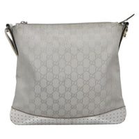 Gucci Zip Messenger Bag Gg Canvas With Perforated Leather Silver Canvas Shoulder Bag Bag (Pre-Loved)