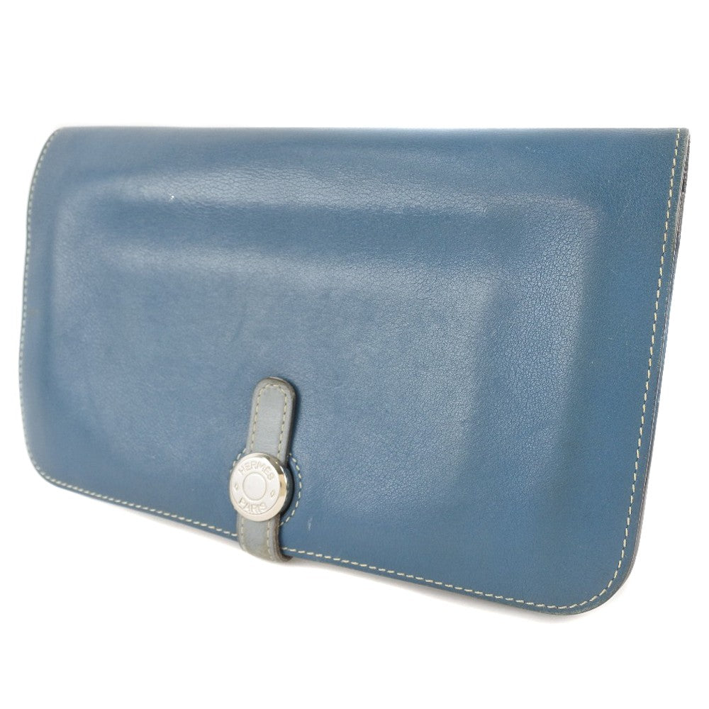 Hermes Dogon Duo Combined Wallet Leather Blue Calfskin Wallets
