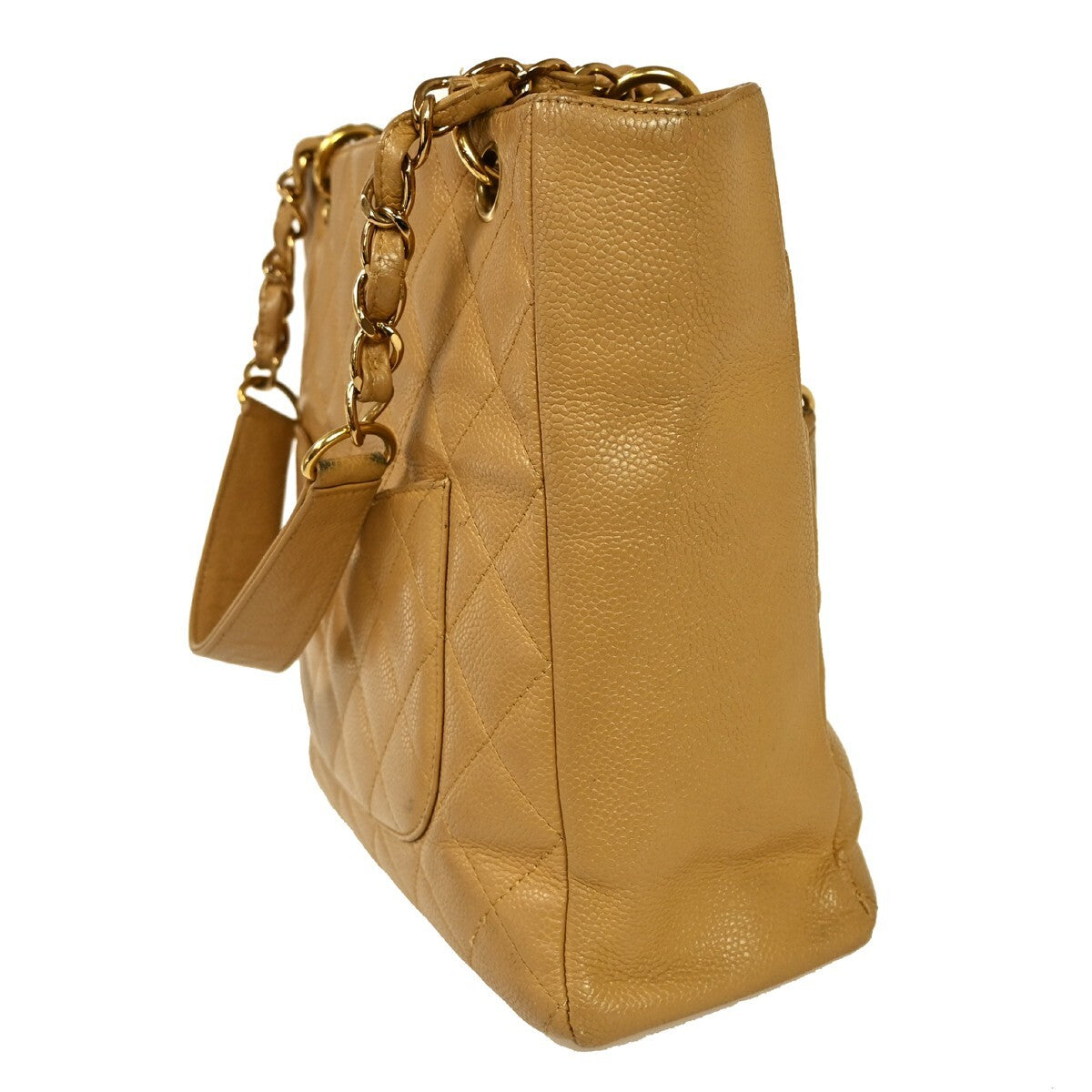 Chanel Petite Shopping Tote Quilted Caviar Beige Leather Shoulder Bag Bag (Pre-Loved)