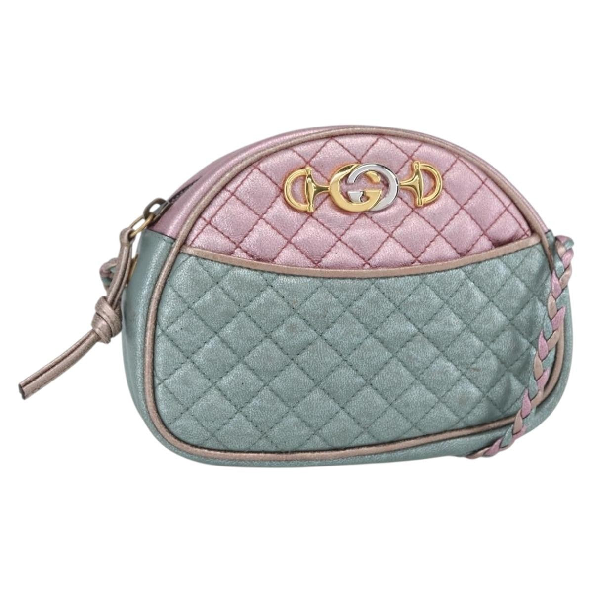 Gucci Trapuntata Camera Shoulder Bag Lambskin Blue Leather Shoulder Bag Bag (Authentic Pre-Loved)
