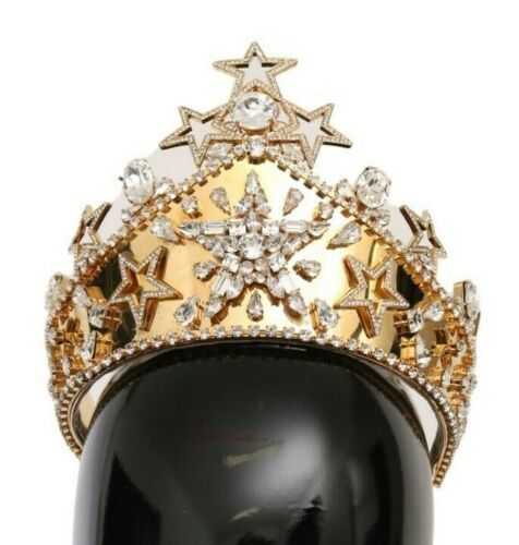 Dolce & Gabbana Gold Crystal Star STRASS Crown Logo Diadem Women's Tiara