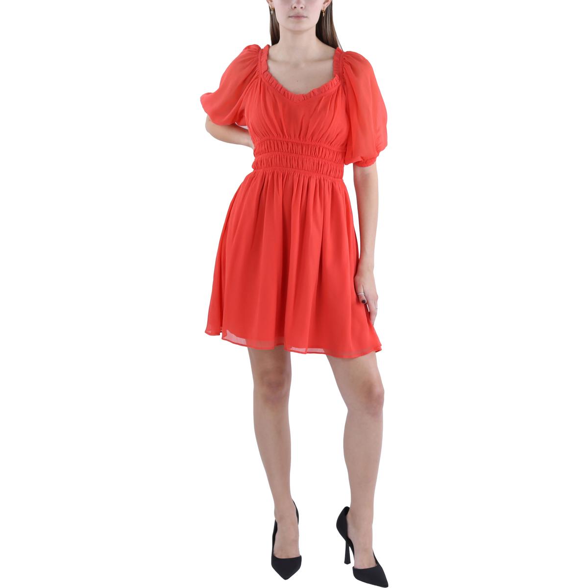 Womens Smocked V-Neck Fit & Flare Dress