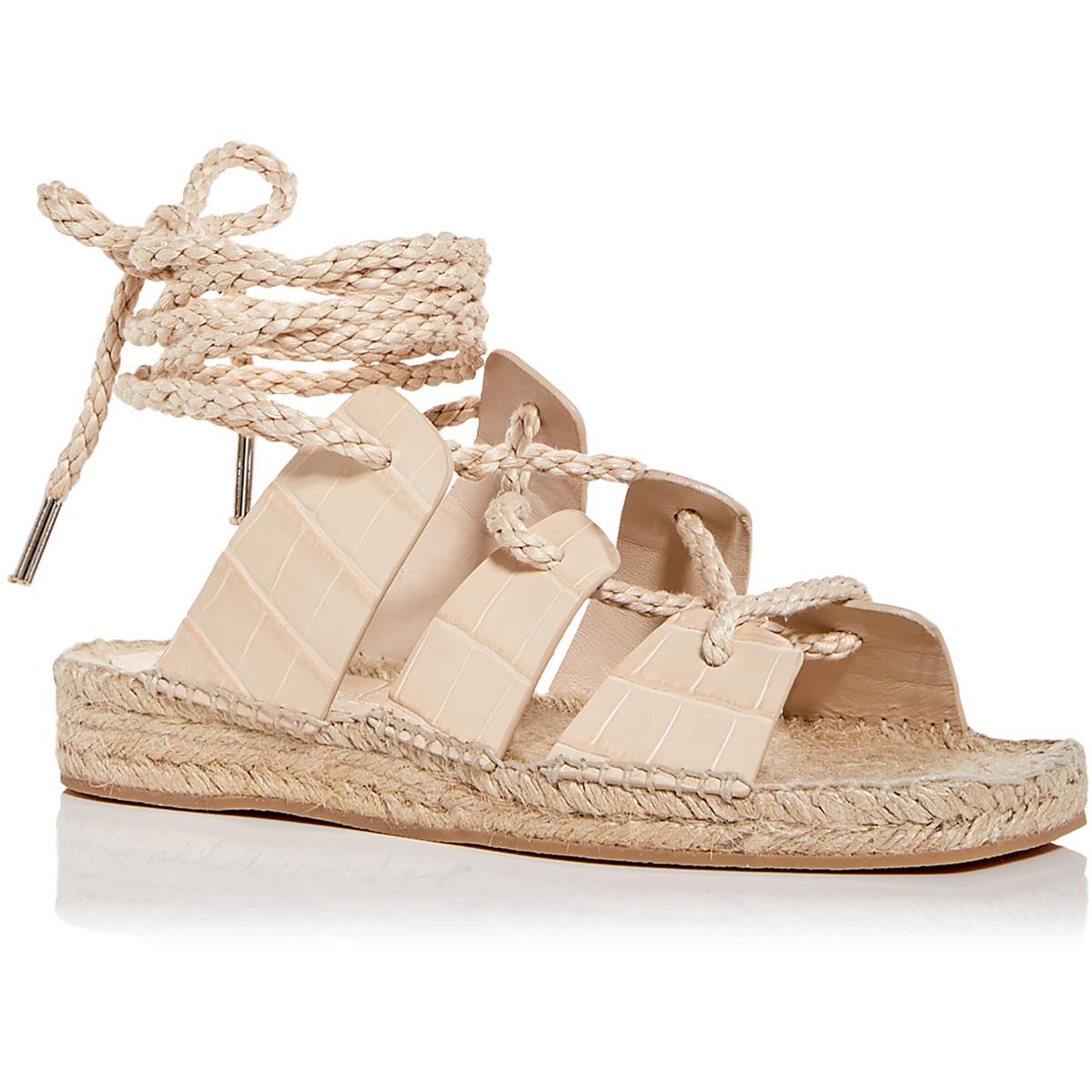 Lucy Womens Suede Ankle Tie Espadrilles 7 Medium Sand Embrossed Croc