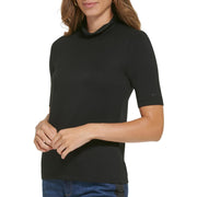Womens Scalloped Mock Neck Pullover Top