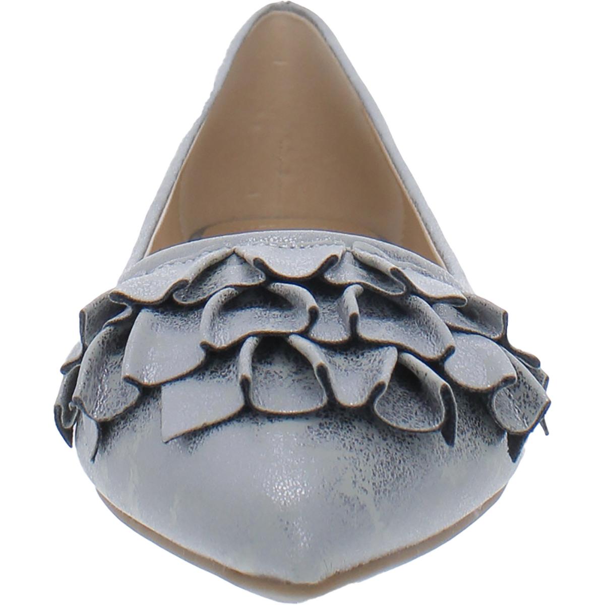 Judy Womens Ruffled Faux Leather Ballet Flats