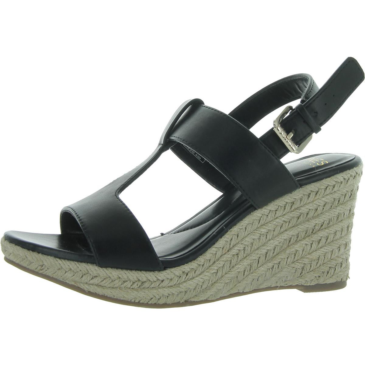 Isortee Womens Faux Leather Cut out Wedge Sandals
