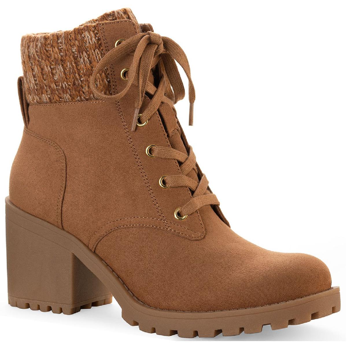 Romina Womens Knit Ankle Combat & Lace-up Boots Cognac