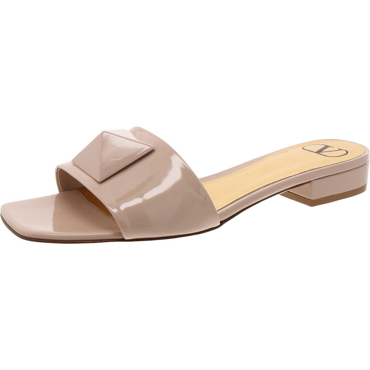 Womens Patent Leather Heeled Mule Sandals