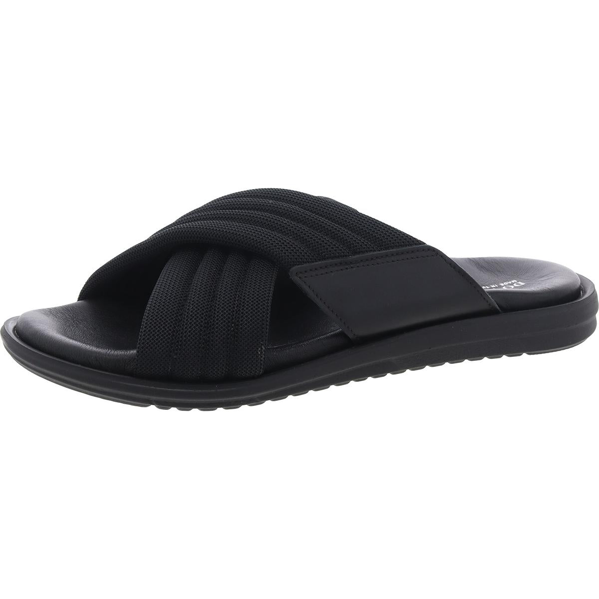 Mens Criss-Cross Leather Slide Sandals 7 Medium Black