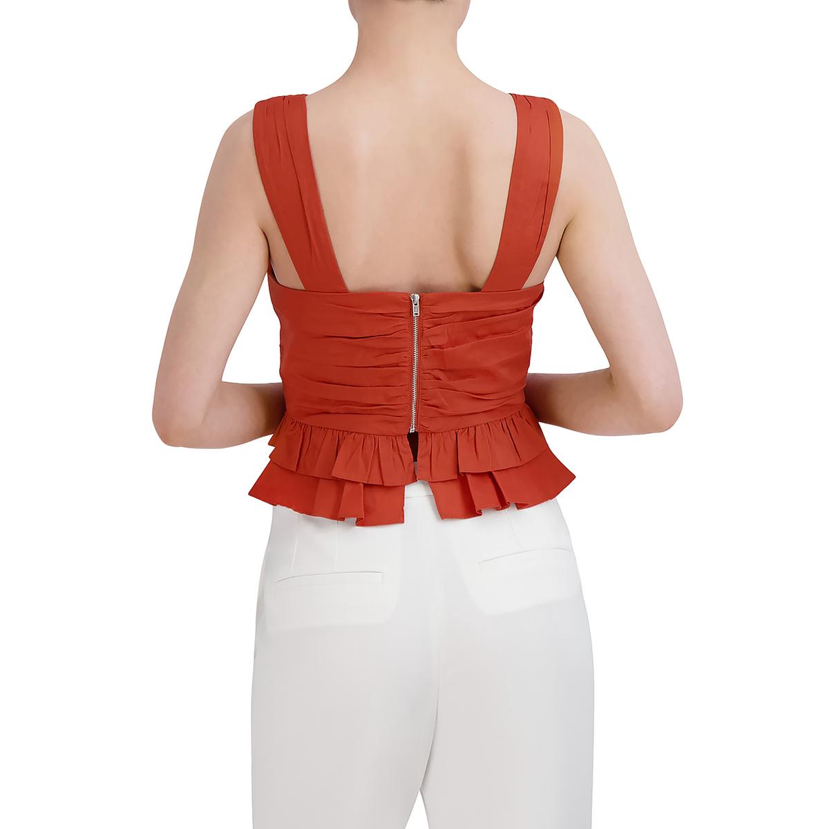 Womens Cotton Blend Ruched Peplum Top
