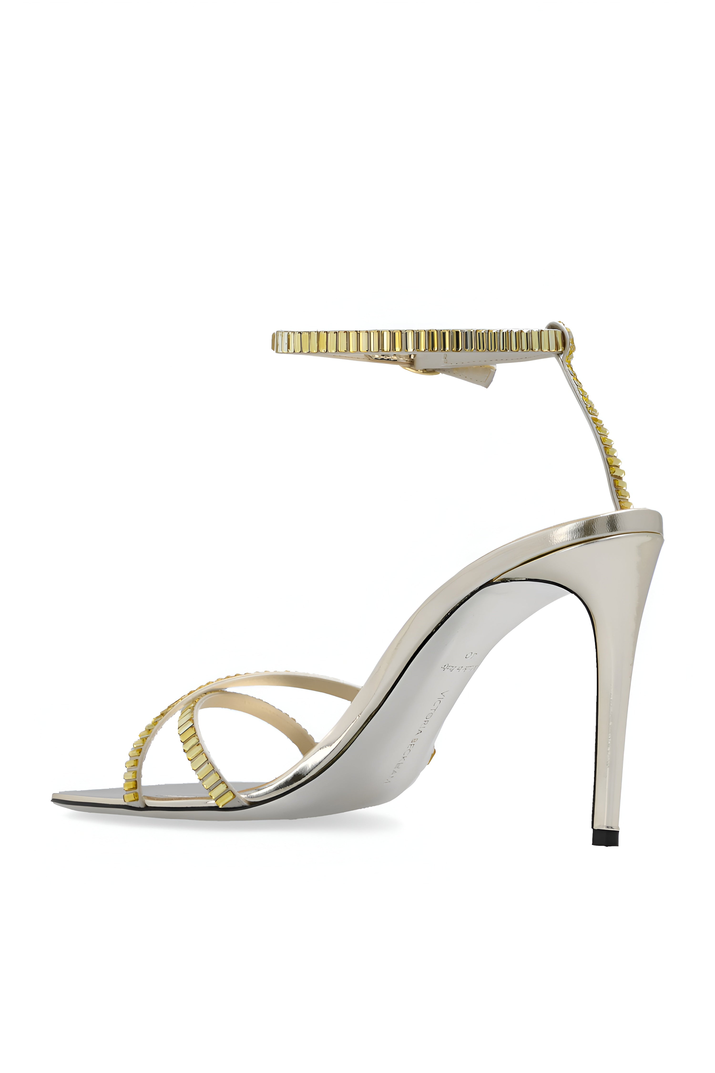 Victoria Beckham Champagne Metallic Embellished Stiletto Sandals